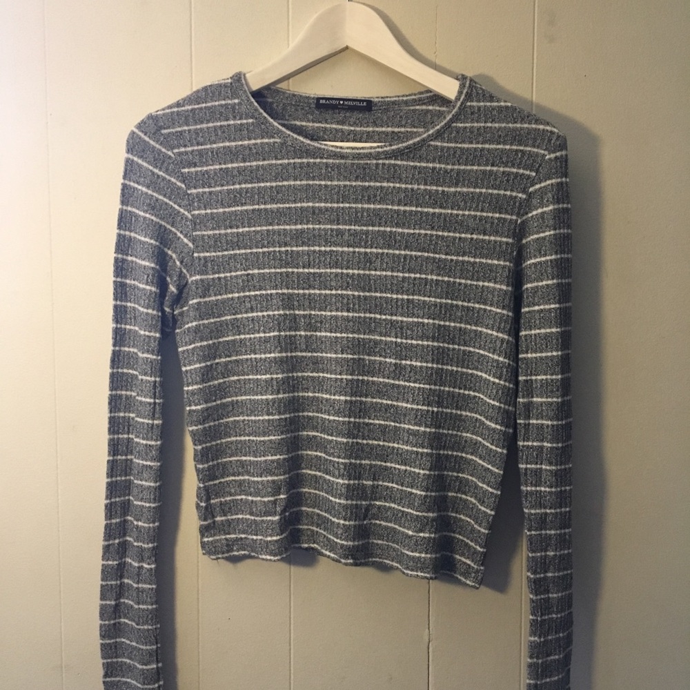 Brandy Melville Grey & White Striped Top